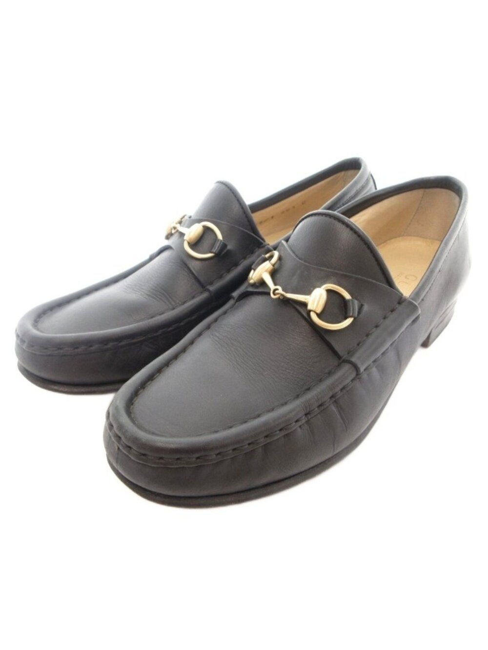 Gucci Horsebit Loafers Shoes Black Leather Gold